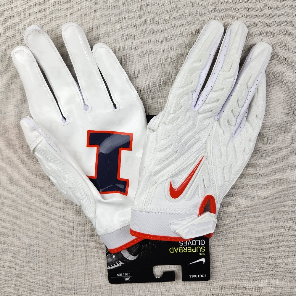 Illinois Fighting Illini PE Superbad White Orange Mens Sz 3XL Football Gloves